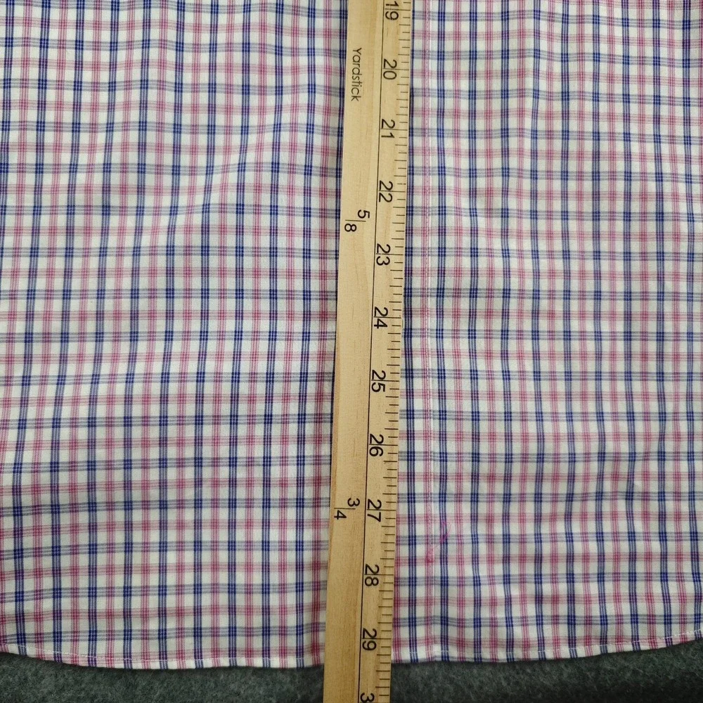 Banana Republic Shirt Mens Large Untucked Fit Non Iron Blue Pink Check Button